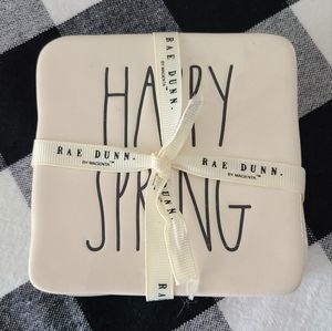Rae Dunn Happy Spring Coasters. Set of 4 Cork Back